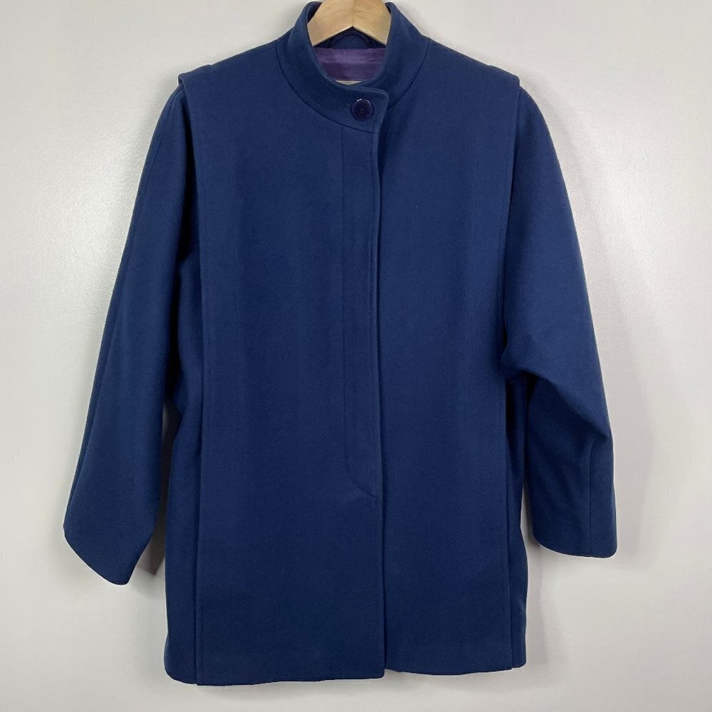London Fog Maincoats 100% Wool  Satin Lined Pea Coat  Cobalt Blue Size 16 Petite
